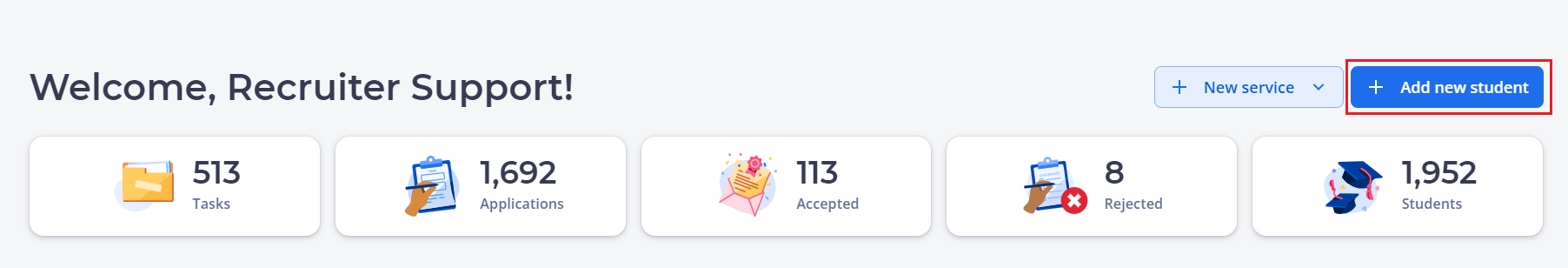 + Add New Student Button on the homepage of the Recruiter Dashboard.