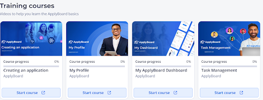 Image of the recruitment partner dashboard showing links to training courses