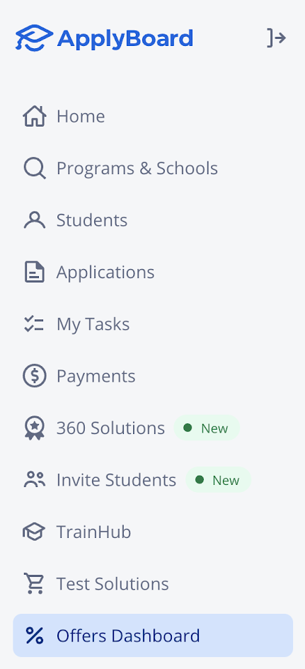 Image showing the navigation panel on the left-side of the recruitment partner dashboard
