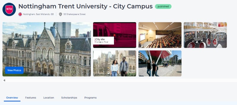 Image showing an institution landing page with a Scholarships link added under the heading