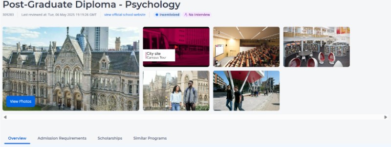 Image of a program page showing the Scholarships link added under the heading