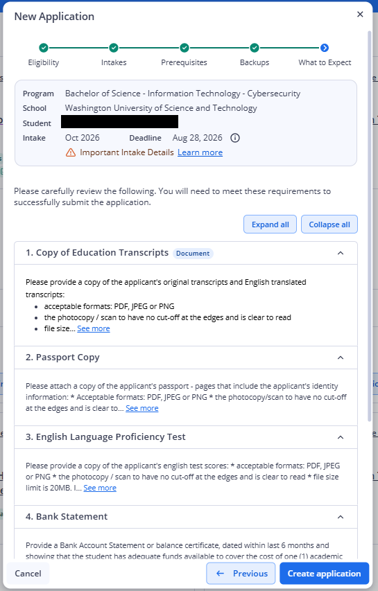 Image showing the completed application creation wizard, highlighting the 'What to Expect' step.
