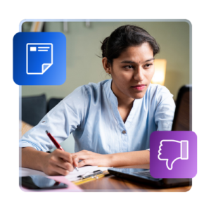 A student studying at a desk with document and thumbs down icons, illustrating common mistakes in PGWP eligibility.