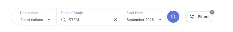ApplyBoard's search bar. The filters are set to 