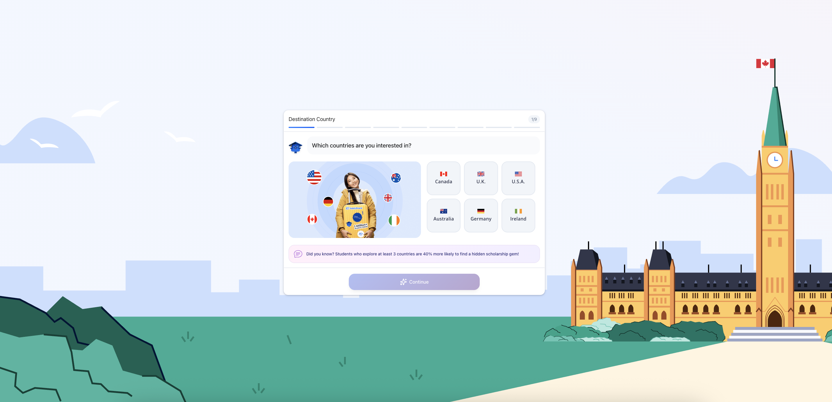 Screenshot of the student onboarding questionnaire