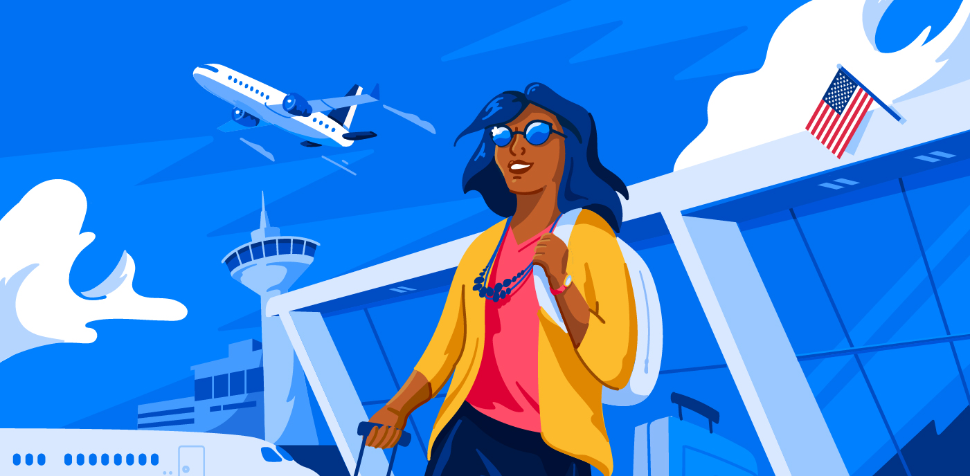 Image of a student departing an airport