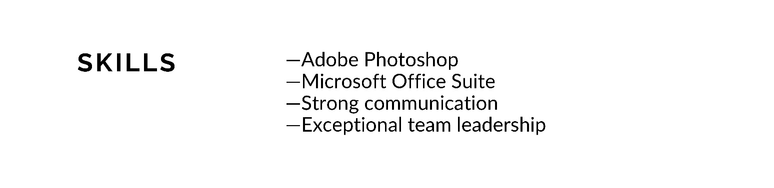 Visual example showing hard skills, soft skills, and languages listed on a resume.