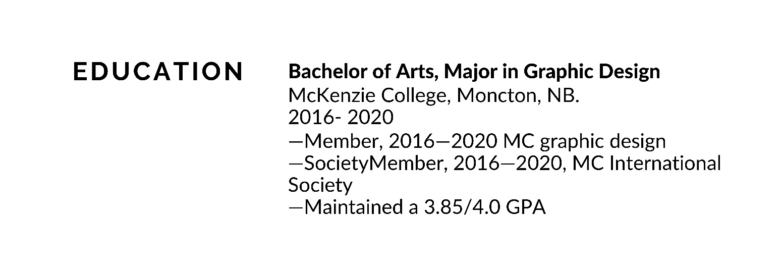 Visual example of the education section on an academic resume highlighting qualifications and achievements.