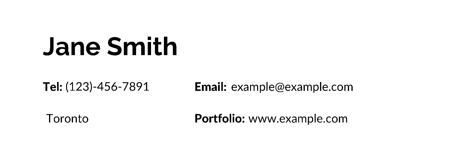 Visual example of the contact information section of an academic resume.